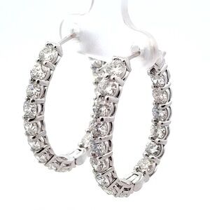 14K White Gold Natural 5.50 Carat Weight Diamond Inside Out Hoop Earrings